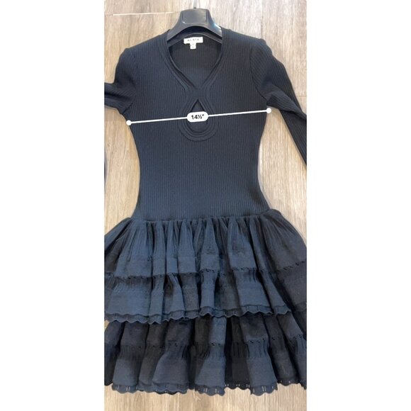 Alaïa CRINOLINE TIERED KEYHOLE STRETCH WOOL MINI DRESS IN BLACK Size 36/ US 4 - Picture 13 of 15
